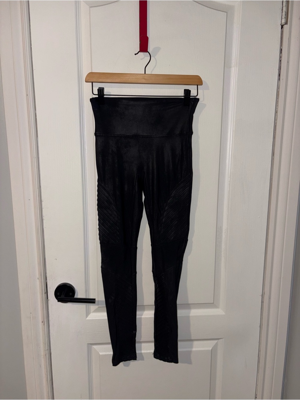 Spanx | Black Pleather Moto Leggings | Size Medium